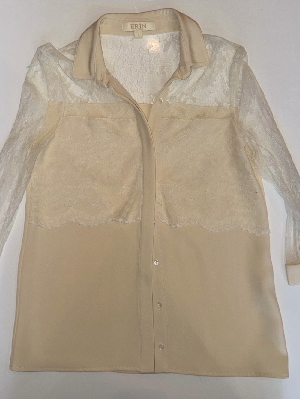 erin london Cream Lace-Trim Button Front Chemise